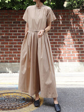 Women Solid Color Round Neck Short-Sleeved Loose Casual Jumpsuit